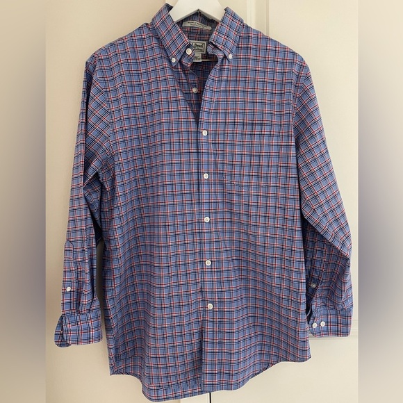 LL Bean Men’s Wrinkle Resistant Blue Plaid Casual Button Down Shirt, Small - Picture 1 of 9